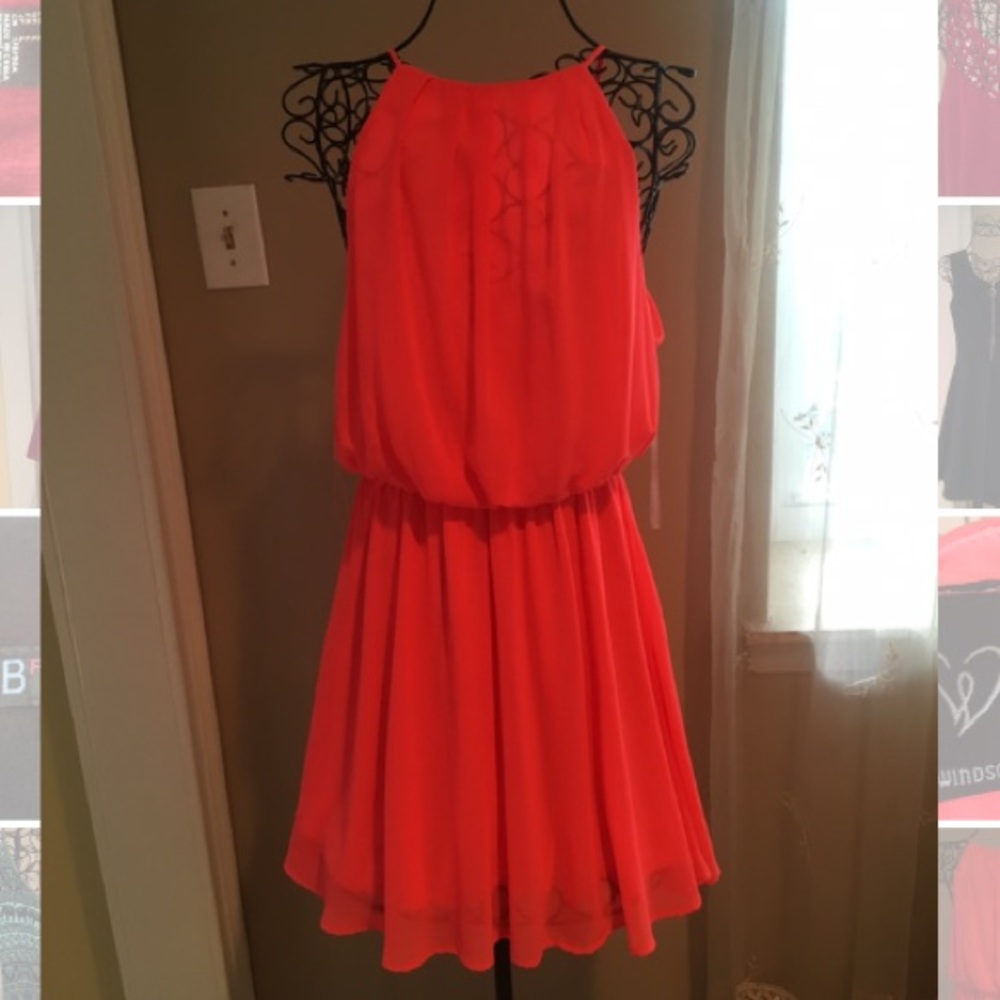 Neon Coral Dress with Key Hole Back